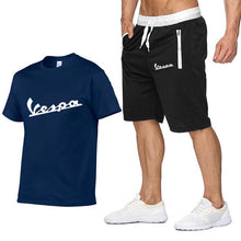 Load image into Gallery viewer, 2020 Brand t shirt Men Vespa Fashion Summer cotton short sleeve Sporting Suit T-shirt +shorts Mens 2 Pieces Sets casual clothing