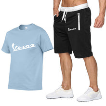 Load image into Gallery viewer, 2020 Brand t shirt Men Vespa Fashion Summer cotton short sleeve Sporting Suit T-shirt +shorts Mens 2 Pieces Sets casual clothing