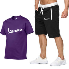 Load image into Gallery viewer, 2020 Brand t shirt Men Vespa Fashion Summer cotton short sleeve Sporting Suit T-shirt +shorts Mens 2 Pieces Sets casual clothing