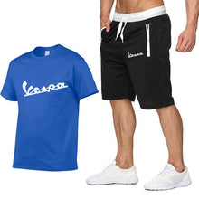 Load image into Gallery viewer, 2020 Brand t shirt Men Vespa Fashion Summer cotton short sleeve Sporting Suit T-shirt +shorts Mens 2 Pieces Sets casual clothing