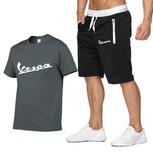 Load image into Gallery viewer, 2020 Brand t shirt Men Vespa Fashion Summer cotton short sleeve Sporting Suit T-shirt +shorts Mens 2 Pieces Sets casual clothing