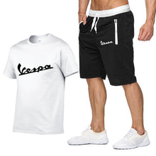 Load image into Gallery viewer, 2020 Brand t shirt Men Vespa Fashion Summer cotton short sleeve Sporting Suit T-shirt +shorts Mens 2 Pieces Sets casual clothing