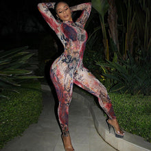 Load image into Gallery viewer, 2019 Autumn Moon Print Sheer Casual Jumpsuit Women Sexy O Neck Long Sleeve Skinny Romper Night Club Overall Outfit Streetwear