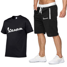 Load image into Gallery viewer, 2020 Brand t shirt Men Vespa Fashion Summer cotton short sleeve Sporting Suit T-shirt +shorts Mens 2 Pieces Sets casual clothing
