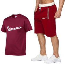 Load image into Gallery viewer, 2020 Brand t shirt Men Vespa Fashion Summer cotton short sleeve Sporting Suit T-shirt +shorts Mens 2 Pieces Sets casual clothing
