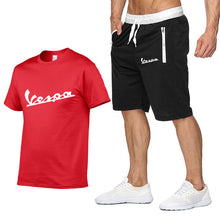 Load image into Gallery viewer, 2020 Brand t shirt Men Vespa Fashion Summer cotton short sleeve Sporting Suit T-shirt +shorts Mens 2 Pieces Sets casual clothing
