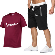Load image into Gallery viewer, 2020 Brand t shirt Men Vespa Fashion Summer cotton short sleeve Sporting Suit T-shirt +shorts Mens 2 Pieces Sets casual clothing

