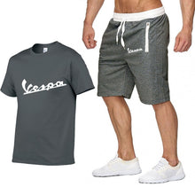 Load image into Gallery viewer, 2020 Brand t shirt Men Vespa Fashion Summer cotton short sleeve Sporting Suit T-shirt +shorts Mens 2 Pieces Sets casual clothing
