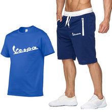 Load image into Gallery viewer, 2020 Brand t shirt Men Vespa Fashion Summer cotton short sleeve Sporting Suit T-shirt +shorts Mens 2 Pieces Sets casual clothing
