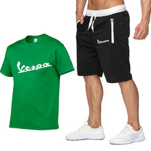 Load image into Gallery viewer, 2020 Brand t shirt Men Vespa Fashion Summer cotton short sleeve Sporting Suit T-shirt +shorts Mens 2 Pieces Sets casual clothing
