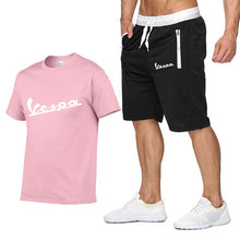 Load image into Gallery viewer, 2020 Brand t shirt Men Vespa Fashion Summer cotton short sleeve Sporting Suit T-shirt +shorts Mens 2 Pieces Sets casual clothing
