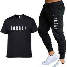 Load image into Gallery viewer, Summer new fashion trend men's suit personalized fashion printing sports short-sleeved T-shirt + sports casual trousers suit
